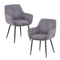 Lot de 2 chaises en velours côtelé gris foncé pieds en métal noir