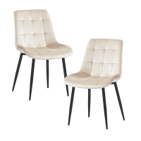 Lot de 2 chaises en velours beige pieds en métal noir