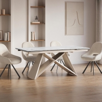 Table à manger extensible en céramique effet marbre blanc