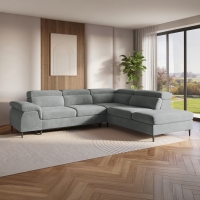 Canapé d'angle convertible avec coffre de rangement en velours gris - Angle droit