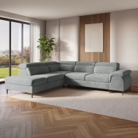Canapé d'angle convertible avec coffre de rangement en velours gris - Angle gauche