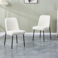 Lot de 2 chaises en tissu blanc écru pieds en métal noir