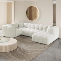 Canapé panoramique tissu bouclette beige - Angle droit