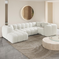Canapé panoramique tissu bouclette beige - Angle gauche