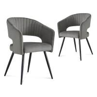 Lot de 2 chaises design en velours gris pieds en métal noir