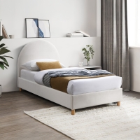 Lit simple en velours blanc écru pieds en bois 90x190 cm