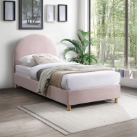 Lit simple en velours rose pieds en bois 90x190 cm