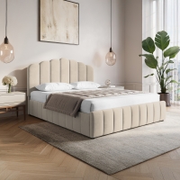 Lit coffre 140x190 cm en velours beige
