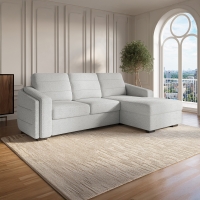 Canapé d'angle convertible avec coffre en tissu bouclette gris clair - Angle droit