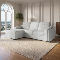 Canapé d'angle convertible avec coffre en tissu bouclette gris clair - Angle gauche