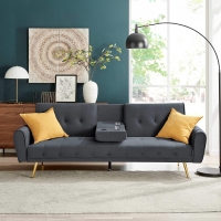 Canapé clic clac en velours gris foncé avec porte gobelet