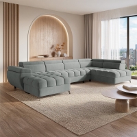 Canapé panoramique convertible matelassé avec coffre en velours gris - Angle gauche