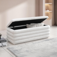 Banquette coffre effet peau de mouton blanc écru