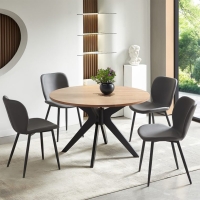 Table à manger ronde en bois couleur chêne et métal noir