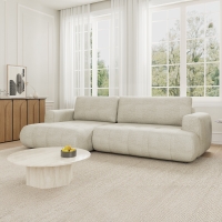 Canapé d'angle convertible en tissu écru - Angle gauche