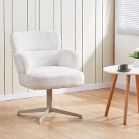 Fauteuil en tissu blanc écru pieds en métal gris