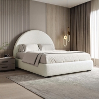 Lit double design effet peau de mouton blanc écru 140x190 cm
