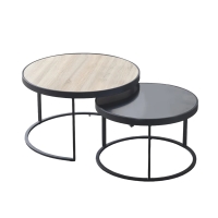 Lot de 2 tables basses rondes gigognes couleur bois et noir