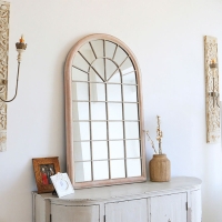 Miroir mural arche en fer couleur bois 131x75 cm