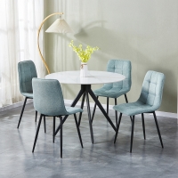 Lot de 4 chaises en tissu vert d'eau pieds en métal noir