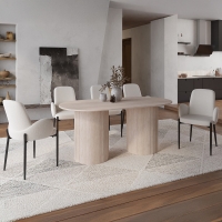 Table à manger ovale en marbre composite beige 6 personnes