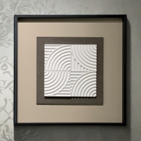 Tableau peinture à l'huile beige relief carré cadre aluminium - 50x50 cm