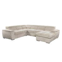 Canapé panoramique convertible velours côtelé épais beige avec coffre de rangement - Angle droit