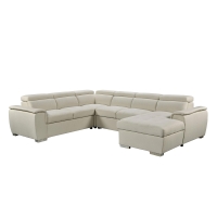 Canapé panoramique convertible en tissu beige avec coffre de rangement - Angle droit