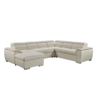 Canapé panoramique convertible en tissu beige avec coffre de rangement - Angle gauche