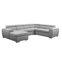 Canapé panoramique convertible en tissu gris clair avec coffre de rangement - Angle gauche