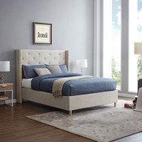 Lit 140x190 cm en tissu capitonné beige