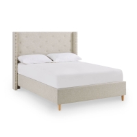 Lit 160x200 cm en tissu capitonné beige