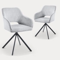 Lot de 2 chaises pivotantes en velours gris clair pieds en métal noir
