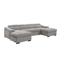 Canapé panoramique convertible avec 2 coffres en velours chiné gris
