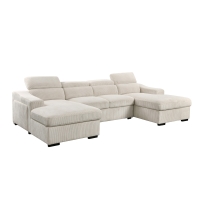 Canapé panoramique convertible avec 2 coffres en velours côtelé épais beige
