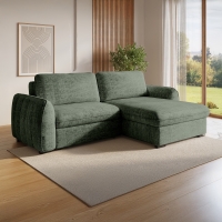 Canapé d'angle convertible et réversible avec coffre en velours chiné kaki