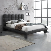 Lit double effet peau de mouton matelassé gris foncé 140x190 cm