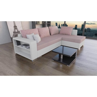 Canapé d'angle convertible rose et blanc - Angle Droit