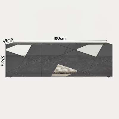 Meuble TV 3 portes anthracite détails miroir