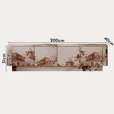 Meuble TV 4 portes en marbre d'ingénierie beige et marron