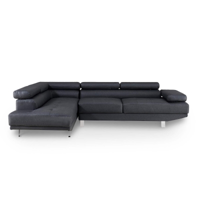 Canapé d’angle  en simili cuir noir avec méridienne – Angle Gauche