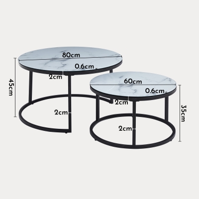Lot de 2 tables gigognes en verre effet marbre blanc