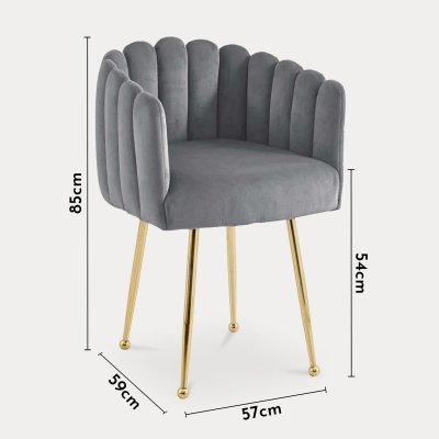 Chaise fauteuil en velours gris et pieds dorés