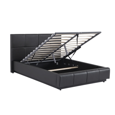 Lit coffre en simili cuir noir LED 180x200 cm