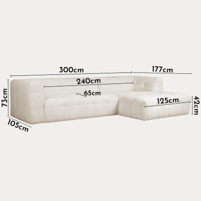 Canapé d’angle en tissu capitonné beige - Angle droit