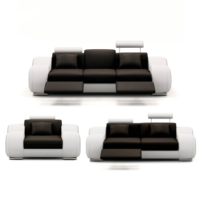 Ensemble canapé relax 3+2+1 en cuir noir et blanc
