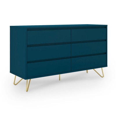 Commode équipée de 6 tiroirs bleu canard moderne