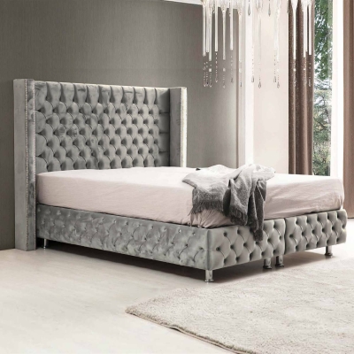 Lit coffre en tissu velours gris 180x200 cm ELSA