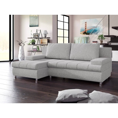 Canapé d'angle convertible gris avec coffre de rangement - Angle Gauche