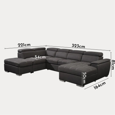 Canapé panoramique convertible avec coffre de rangement en tissu gris- Angle Droit